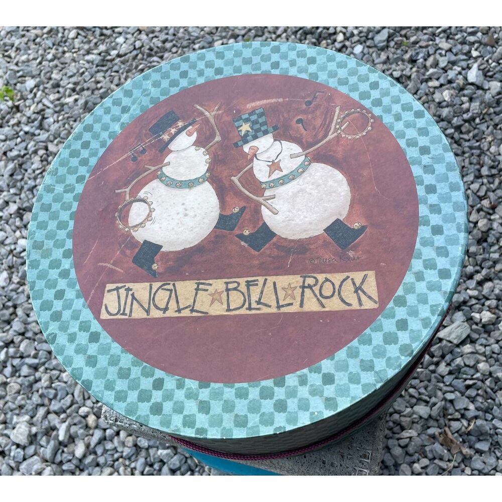 Teresa Kogut Jingle Bell Rock Christmas Storage Hat Box Snowman 13" Vintage